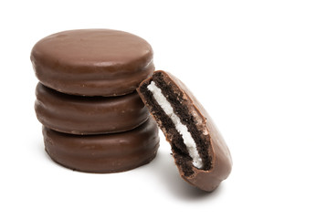 chocolate biscuit sandwich in chocolate glaze isolated