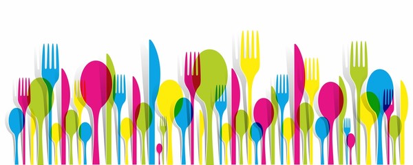 Creative Multicolored Cutlery Icons Set Background vector illustration