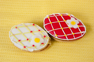 Easter gingerbread eggs. Close-up. Celebration
