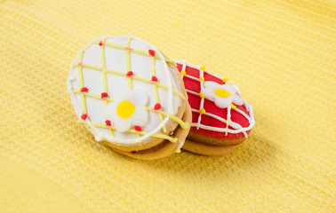 Easter gingerbread eggs. Close-up. Celebration

