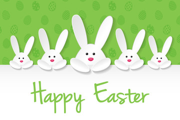 Easter bunny holding a card with greetings. Vector.
