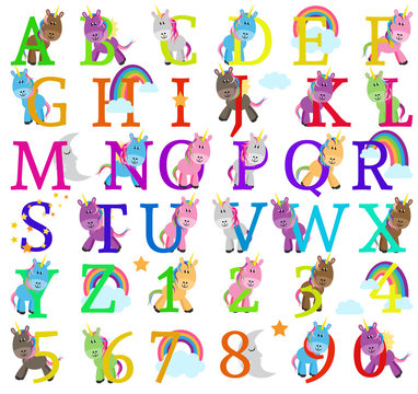 Vector Collection of Cute Unicorn Themed Alphabet Letters