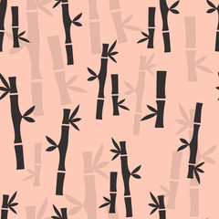 Colored seamless pattern: dark gray bamboo on pink background. Vector illustration