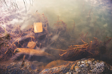 Sulfurous lake near an old mining area on the island of Elba in Italy