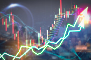 Stock market digital graph chart on LED display concept. A large display of daily stock market price and quotation. Indicator financial forex trade education background.