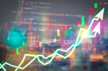 Stock market digital graph chart on LED display concept. A large display of daily stock market price and quotation. Indicator financial forex trade education background.