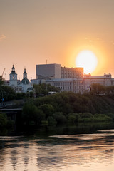 Sunset over historical center of Tyumen