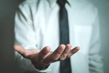 Businessman showing empty hand.