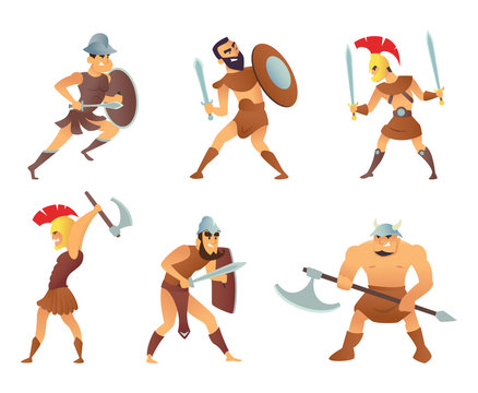 Rome knights or gladiators in different action poses