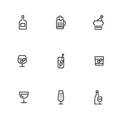 Various drink and alcohol icons set. beverages vector illustration