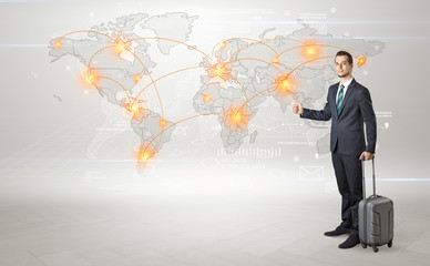 Businessman going to business trip with map