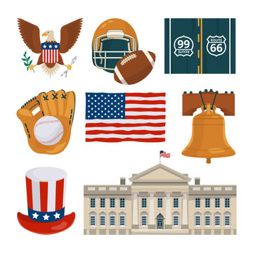 Usa landmarks and other different cultural objects