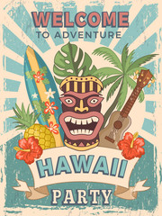 Design template of retro poster invitation for hawaiian party © ONYXprj