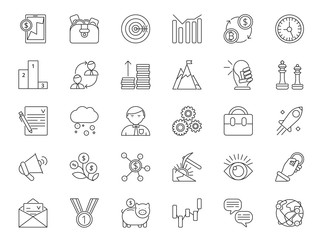 Mono line icon set of business and finance theme