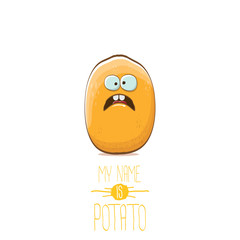 vector funny cartoon cute tiny potato character isolated on white background. My name is potato vector concept illustration.