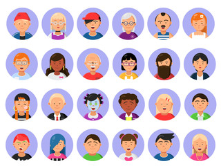 Avatars set of male and female characters in flat style
