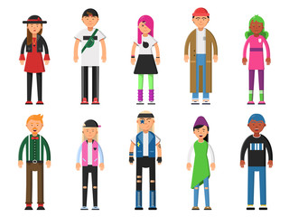 Fashioned hipsters. Alternative funny characters. Peoples isolate on white background