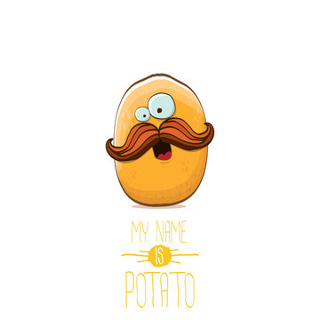 vector funny cartoon cute tiny potato character isolated on white background. My name is potato vector concept illustration.