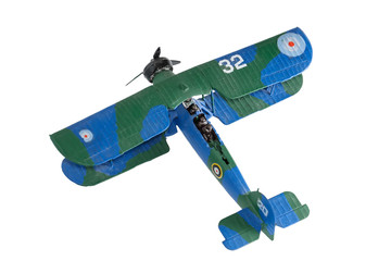 Blue plastic biplane isolated on the white background