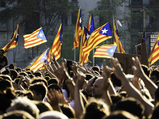 Catalans protesting for independence in Barcelona