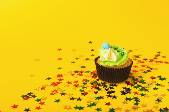 Birthday cupcake with sprinkles