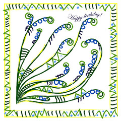 happy birthday card, greeting card painted with multicolored brushes