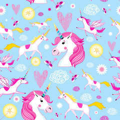 Seamless funny pattern from unicorns