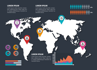 world planet with business infographic template icons vector illustration design
