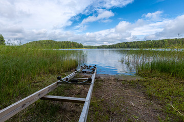 The descent for boats on the lake, Finland