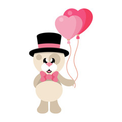 cartoon cute dog with tie and hat and lovely balloons