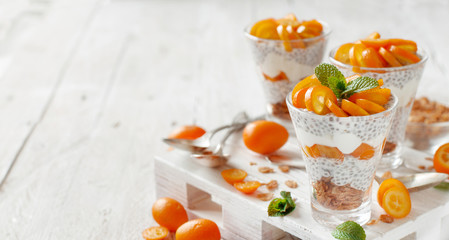 Chia pudding parfait with kumquat
