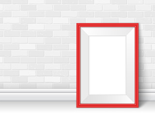 Frame template near brick wall on the floor vector red white