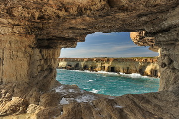 Cyprus. Cape Greco. Pirate caves on the Mediterranean coast