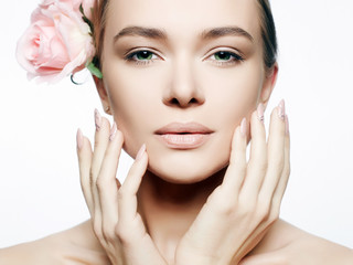 Beautiful Nude Make-up Woman with Flower