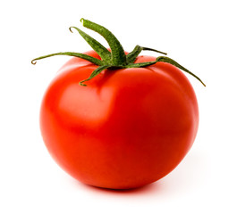 Red ripe tomato on a white, isolated.