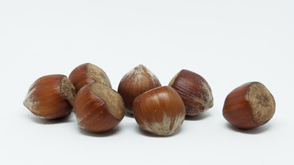 Haselnüsse auf weißem Hintergrund, Format 16:9