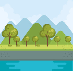 forest landscape with lake vector illustration design