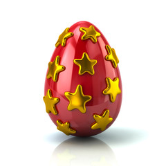 Red Easter egg with golden stars 3d illustration on white background