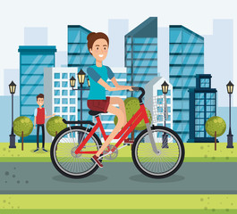 young woman with bicycle in the park vector illustration design