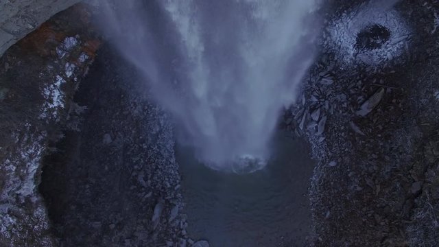 4k Aerial Snow Tennessee Waterfall Bird's Eye View 006 Hover