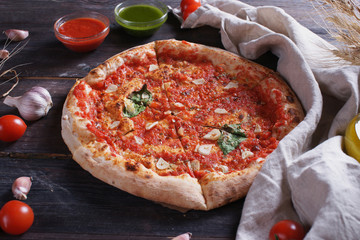 Pizza with tomato paste and garlic