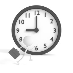 Running businessman and clock with being late concept. 3D rendering.