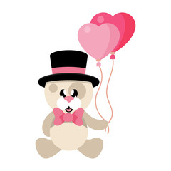 cartoon cute dog sitting with hat and tie and lovely balloons