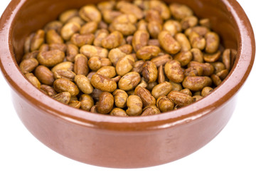 Roasted soya beans on a white background