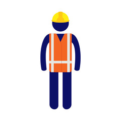 Isolated vector icon pictogram man with yellow helmet and orange high visibility vest