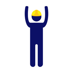 Isolated vector icon pictogram man with yellow helmet raising hands