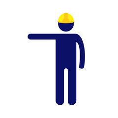 Isolated vector icon pictogram man with yellow helmet raising right hand to side