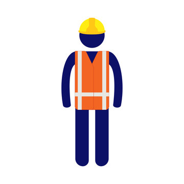 Isolated vector icon pictogram man with yellow helmet and orange high visibility vest