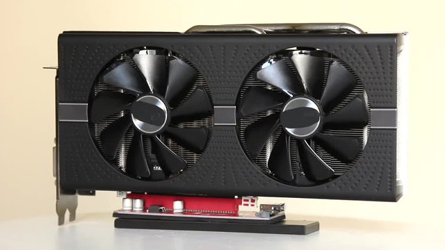 Modern hi-tech video card for mining farm creating.