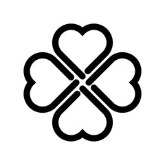 Shamrock silhouette - black thick outline four leaf clover icon. Good luck theme design element. Simple geometrical shape vector illustration.